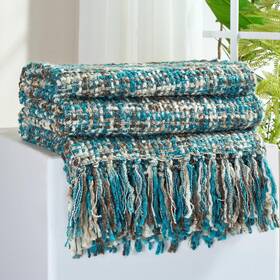 Drkql6080 Ginamuse Multi-color Teal Cable Knitted Throw Blanket For Couch 60 Inch X80 Boho Style Tex