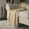Golden Wheat And Ivory Big Pom Boho Cotton Throw Blanket