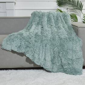 Gonaap 782912940567 Fuzzy Faux Fur Throw Blanket Twin Size Ice Blue Super Soft Cozy Plush