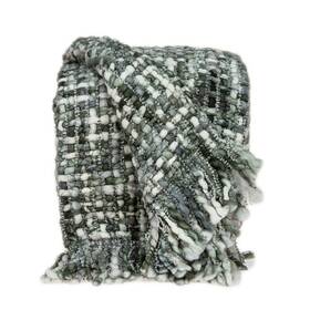Green White Knitted Cotton Blend Abstract Throw Blanket Fringe 606114636762 And With
