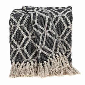 Grey And Beige Handloom Geometric Woven Throw Blanket