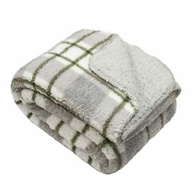 Grey Olive Reverse And White Printed Sherpa Throw Blanket