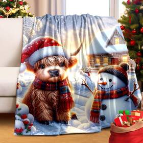 2025082711 Grtarany Christmas Highland Cow Snowman Throw Blankets Soft Warm Fleece Lightweight 50