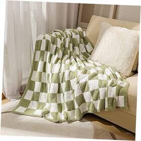 Hl20221021-2 Haoliving Checkered Throw Blanket Green Super Soft Cozy Fluffy Microfiber Checkerboard
