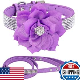 B0d22r5qfc Haoyueer Bling Rhinestone Soft Suede Leather Pet Dog Collar And Leash Set