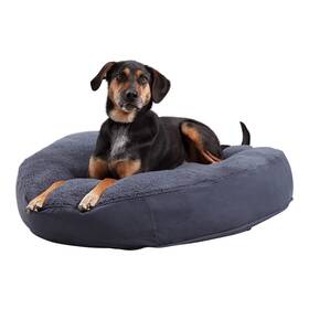 Azdb250m-bluesteel Happy Hounds Scout Deluxe Round Pillow Style Sherpa Dog Bed Medium 36 X