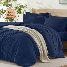 Navy-88 Homelike Moment Queen Comforter Set With Sheets 7 Piece Navy Q
