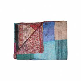 Homeroots Decor 512839599946 60 Inch X 90 Blue Brown And Green Kantha Cotton Patchwork Throw Blanket With Embroi