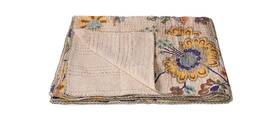 Homeroots Decor 689211824768 50 Inch X 70 Beige Pink Orange And Green Cotton Kantha Floral Throw Blanket W