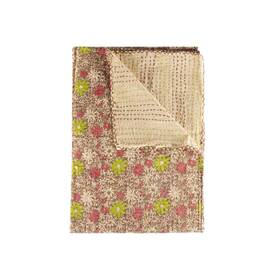 Homeroots Home Decor 512839600314 50 Inch X 70 Green And Brown Kantha Cotton Floral Throw Blanket With Embroidery