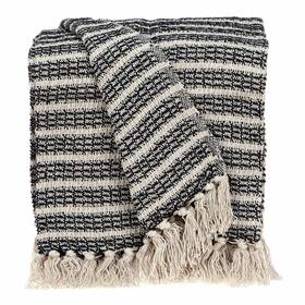 Homeroots Home Decor 606114636663 Black And Beige Striped Woven Handloom Throw Blanket