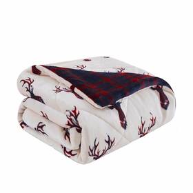 Homeroots Home Decor 606114642114 Deer Head Red Navy Printed Velvet And Throw Blanket