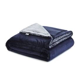 Homeroots Home Decor 606114784616 Navy Blue Knitted Polyester Solid Color Plush Queen Blanket