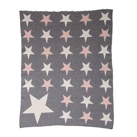 Homeroots Home Decor 608219343842 Grey Ivory And Pink Stars Knitted Baby Blanket