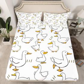 Cyjs14520cdx-cl Homewish Usq Cartoon Duck Mattress Cover Queen Size Lovely Goose Funny Sketch White Fitted
