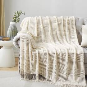 Hommxjf 749284234670 Off White Knitted Throw Blankets For Couch Bedroom And Officeroom Textured F