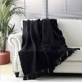 Horimote Home 759356361661 Chunky Black Knitted Throw Blanket For Couch Chair Sofa Or B