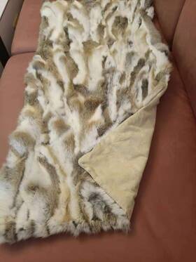 Huichenxing2021furstore 782901338276 Real Rabbit Fur Throw Blanket With Soft Microsuede Backing - Natural Furry Th