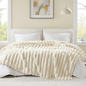 Hyde Lane 022164468007 Faux Rabbit Fur Striped Throw Blanket Queen Size - Ultra Soft And Coz