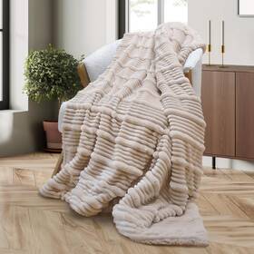 J13a001 Jasav Sherpa Fleece Throw Blanket Beige 50x60 Inches - Soft Plu... Fast Ship