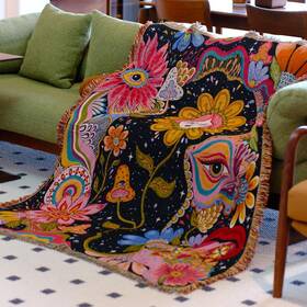 Jhdstore 717331364502 Hippie Flower Boho Throw Blanket For Couch Bed Chair Lounge Room Decor