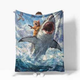Jiastgo 614691739516 Funny Cat Throw Blanket Soft Warm Cozy Ocean Shark Blankets Fuzzy Plush Fleec