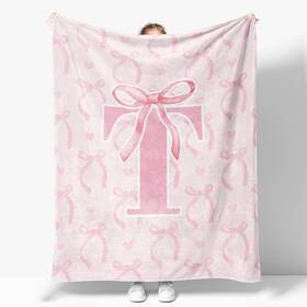 Sy207 Jkmbn Coquette Pink Bow Throw Blanket Personalized Initial T Soft Fluffy ... Fast Ship