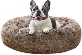 Smbn-70 Jollyvogue Medium Calming Dog Bed 27in Donut Cuddler Fluffy Faux Fur Anti-slip Bottom