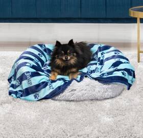 Juicy Couture 646760173327 Navy/turquoise Blue Stripe Dog Blanket Plush Puppy Throw Printed