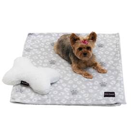 Juicy Couture 646760193998 Grey Leopard With Paws Dog Blanket Sherpa Bone Shaped Pillow Plush Pup