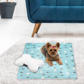 Juicy Couture 646760194001 Turquoise Blue Dog Blanket With Sherpa Bone Shaped Pillow - Plush Puppy Throw