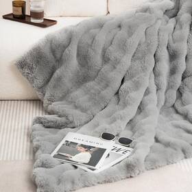 Sc-gy5060 July Soft Reversible Faux Rabbit Fur Throw Blanket Lightweight Fuzzy Bubble