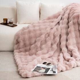 Sc-pk5060 July Cute Pink Faux Rabbit Fur Throw Blanket For Couch Cozy Plush Bubble Bla