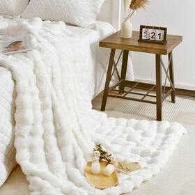 Sc-we5060 July White Bubble Fleece Blanket For Couch Faux Rabbit Fur Throw So