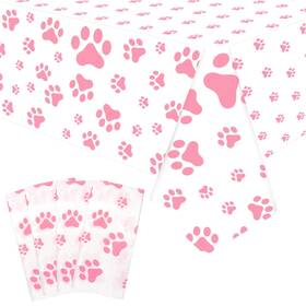2022073001 Kefan 4 Pack Puppy Dog Pet Paw Print Plastic Tablecloth Table Cover Pink