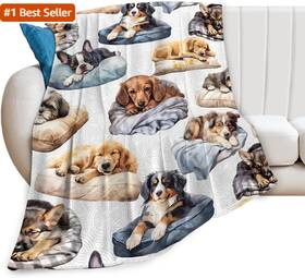 Kunchenyang 445041914900 Dog Blanket Fleece Soft Warm Plush Cute Sleep Throw Lightweight Plus