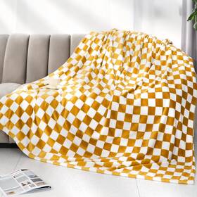Lokoz 648564283905 Yellow Checkered Blanket Plaid Throw Soft Fuzzy Fleece