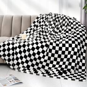 Lokoz 648564291306 Black Checkered Blanket Soft Fuzzy Throw Fleece Blankets Checke