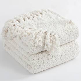 Lgb-m-s02 Long Create Throw Blanket For Couch White Luxury Knitted Throws 50 Inch X60 Textured Blanke