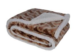 Long Rich 047393528919 Printed Dog Bone Flannel Reverse To Sherpa Throw Blanket Taupe By Happycare