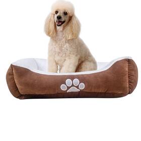 Rec-006 Long Rich Rectangle Pets Bed With Dog Paw Embroidery Chocolate 27 21 Inch