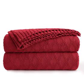 Longhui Bedding 737590639937 Wine Red Cotton Knit Throw Blanket For Couch Sofa Bed - Home Decorative Soft