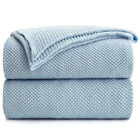 Longhui Bedding 754407515857 100% Cotton Light Blue Lightweight Cable Knit Throw Blanket F