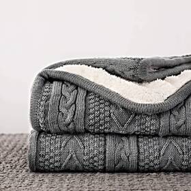 929-03 Longhui Bedding Acrylic Cable Knit Sherpa Throw Blanket - Thick Soft Big C
