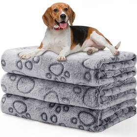 Tz-260-grpaw-s Luciphia 1 Pack 3 Blankets Fluffy Premium Fleece Pet Blanket Flannel Paw Printed Throw