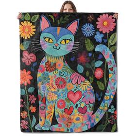 Blc028lh5051468cat47 Lugiu Colorful Cat Blanket Lightweight Comfy Bright Floral Kitten Blankets For Cou