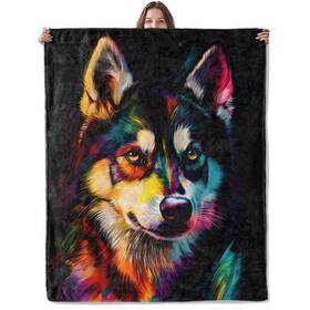 Blc028lh5051468dog86 Lugiu Neon Husky Dog Blanket Lightweight Comfy Bold And Colorful Puppy Art