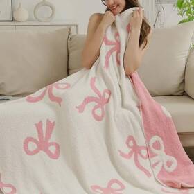 Luxape 198715947304 Bow Blanket Pink Bows Soft Throw Reversible Premium Cozy Fabric For B