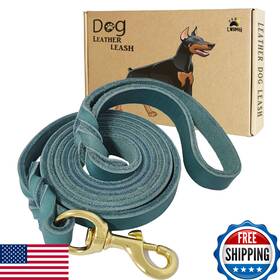 B0f5vcj6f7 Lwbmg Leather Dog Leash 4ft 3/4in Handmade Braided For Large Medium Dogs - Blue