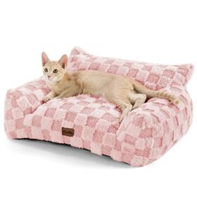 Maww0206pk-s Made 4 Pets Made4pets Cat Couch Bed Soft Faux Fur Checkered Pet Sofa Calming Fluffy